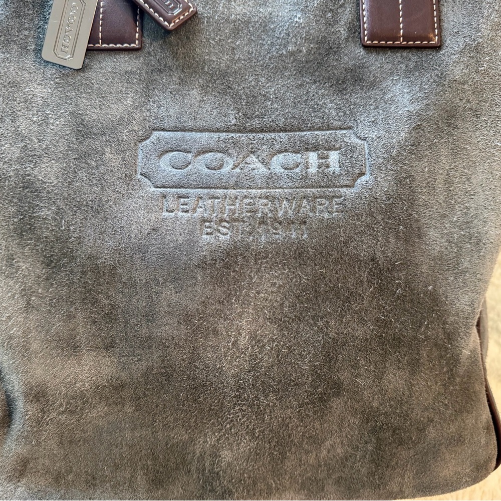 Coach Vintage Gray Suede-Brown Leather #5995 Tote 16.5x12.5 2003 - Picture 10 of 15